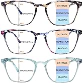 MAEOWN 3 Pack Progressive Multifocal Reading Glasses Blue Light Blocking Spring Hinge Fashion Print Eyeglasses for women