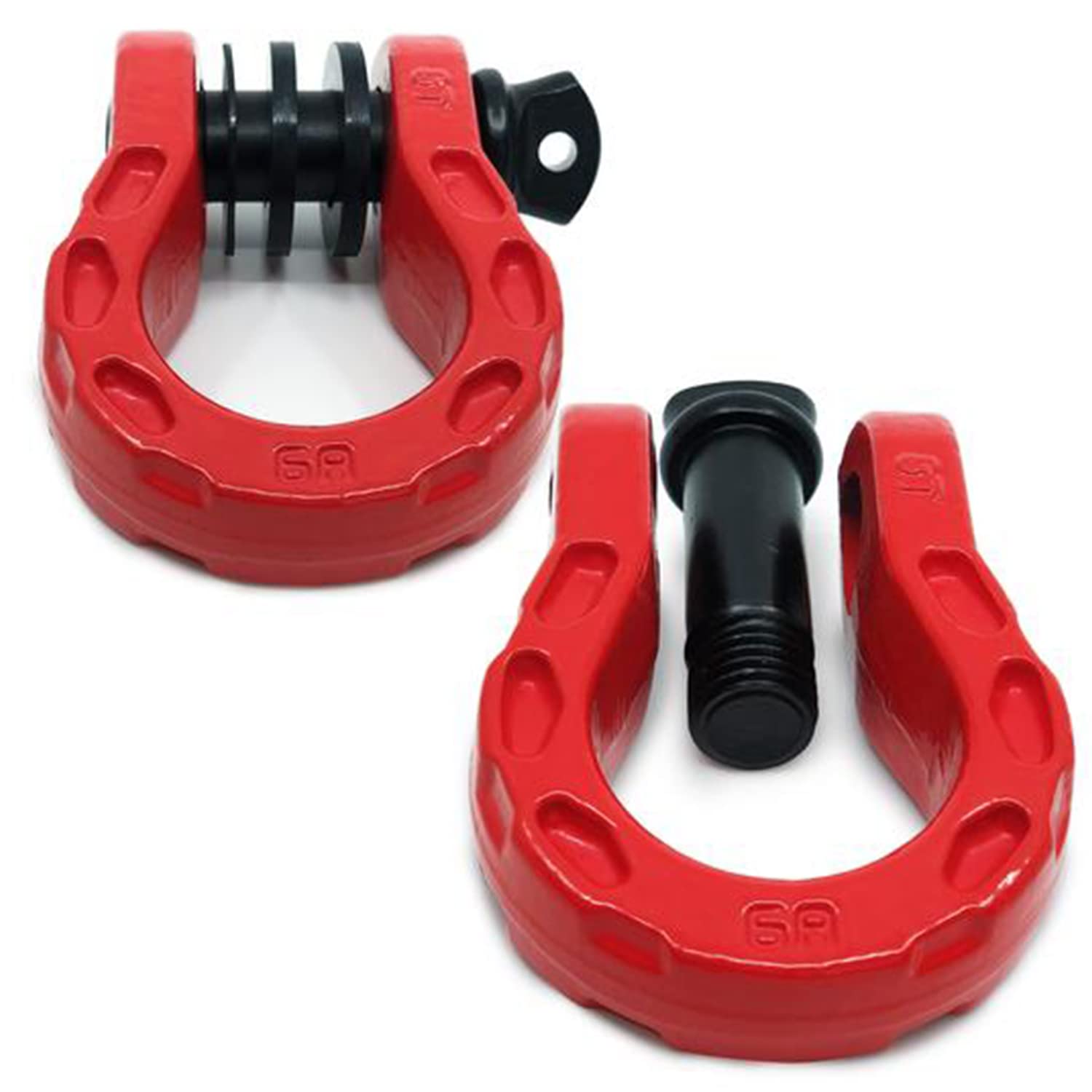 GearAmerica Mega Shackles Red (2PK) | 68,000 lbs Capacity - Stronger than 3/4" D Rings | Tow Shackle + 7/8" Pin + Washers | Securely Connect Tow Strap or Winch Rope to 4x4 for Off-Road 4x4 Recovery