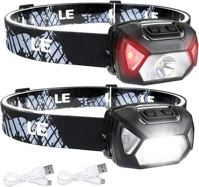 Lepro Head Torch Rechargeable 2 Pack Waterproof LED Headlamp 6 Modes 30H