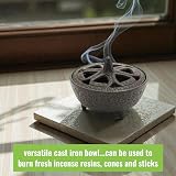 The Smudge Stick Shop Cast Iron Incense Burner - Lotus Patterned Lid view 2