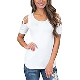 iGENJUN Women Short Sleeve Strappy Cold Shoulder T-Shirt Tops Blouses