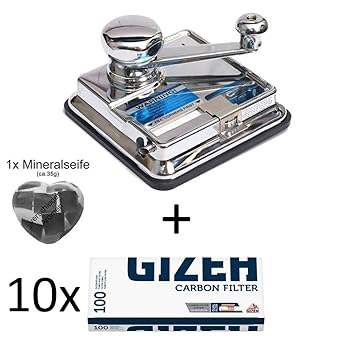 OCB® MikrOmatic Duo (Stopfmaschine) + 1.000 (10x100) Gizeh Carbon Filter (Zigarettenhülsen) + 1x Seife