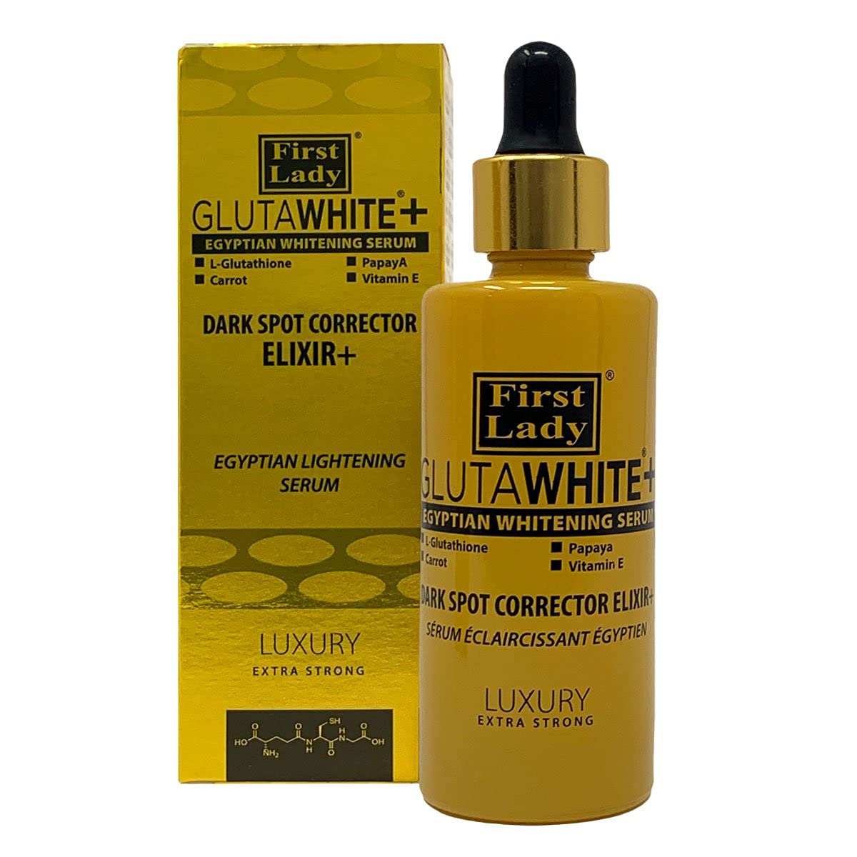 First Lady Glutawhite Gold Brightening Serum 60ml – With L-Glutathione, Papaya, Vitamin E & Licorice Root – Hydrating Glow Serum for Even-Looking Skin Tone