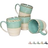 Bosmarlin Ceramic Coffee Mug Set of 4, 17 Oz, 5 Colors to Choose, Tea Cups, Dishwasher and Microwave Safe, Reactive Glaze (Green)