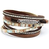 TGLS Women Sparkling Multi-layered Leather Bracelet Stackable Wristbands Wrap Bracelets