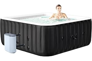GLONERLE Inflatable Hot Tub, 4-6 Person Large Square Portable Hot Tub, Leak-Proof PVC Outdoor Spa with 130 Air Jets, Blow up Hot Tub with Heater Pump and Insulated Cover, Switchable ℉