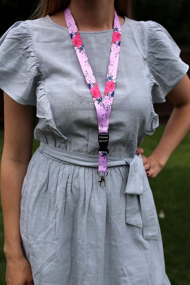 SpiriuS Safety Breakaway Lanyard Neck Strap for id Card Badge Holder with Metal Clip 2cmx43cm Original Design (Flowers in Pink) - Image 3