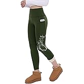 CAMPSNAIL Fleece Lined Leggings Women Water Resistant - Thick Thermal Warm High Waisted Pants with Pockets for Winter Snow