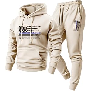 Vividcrate Usa Men's Track Suit 2 Piece Set Pullover Hoodies & Drawstring Joggers Sweatsuit Fall Winter Loungewear