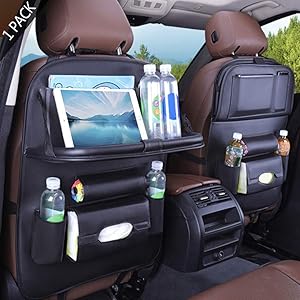 SIJAWEYI Car Seat Organizer, Backseat Car Organizer, Protector Kick Mats for Kids, Table Tray, Foldable Dining Table with iPad and Tablet Holder, Travel Accessories Organizer (1 Pack)