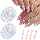 FSpronail 2Pcs Moonlight White Chrome Nail Powder Pearlescent Mirror Effect | Clear Pearl Cromer Powder for Glazed Donut Nails,Shimmer Glitter Aurora Pigment Dust Manicure Decoration for Women DIY