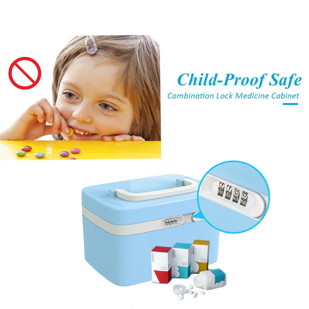 First Aid Case Medicine Storage Drug Pill Container Box Plastic Bin Hand Carry ABS 10L,Cyan