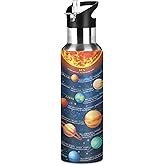 ZOEO Space Water Bottle with Straw Lid Solar System Galaxy Kids Insulated Stainless Steel Water Flask Sports, 20 Oz Hot Cold