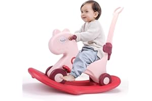 LLparty 4 in 1 Rocking Horse for Toddlers 1-3 Years Old, Baby Rocking Toy Fun Birthday Gift for 1+ Girls, Ride on Toy with Detachable Balance Board and Footrest，Balance Bike with Push Handle，Pink