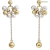 Teppdfann 14K Gold Plated & Silver Drop Earrings – Two Tone Earrings with Beaded Tassel Detail, Boho Dangle Jewelry for Women, Two Tone Jewelry for Gift