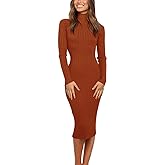 MEROKEETY Women's Long Sleeve Sweater Dress 2025 High Neck Slim Fit Ribbed Knit Midi Winter Dresses