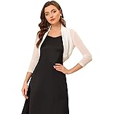 Allegra K Women's 3/4 Sleeve Sheer Mesh Shrug Open Front Cropped Bolero Cardigan