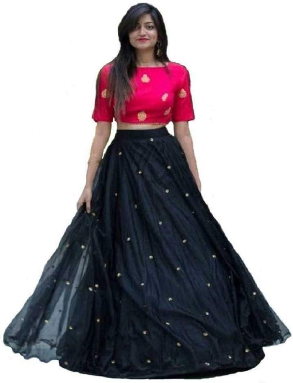 Women's Net Semi-stitched Lehenga Choli (egb_Black_Free Size)