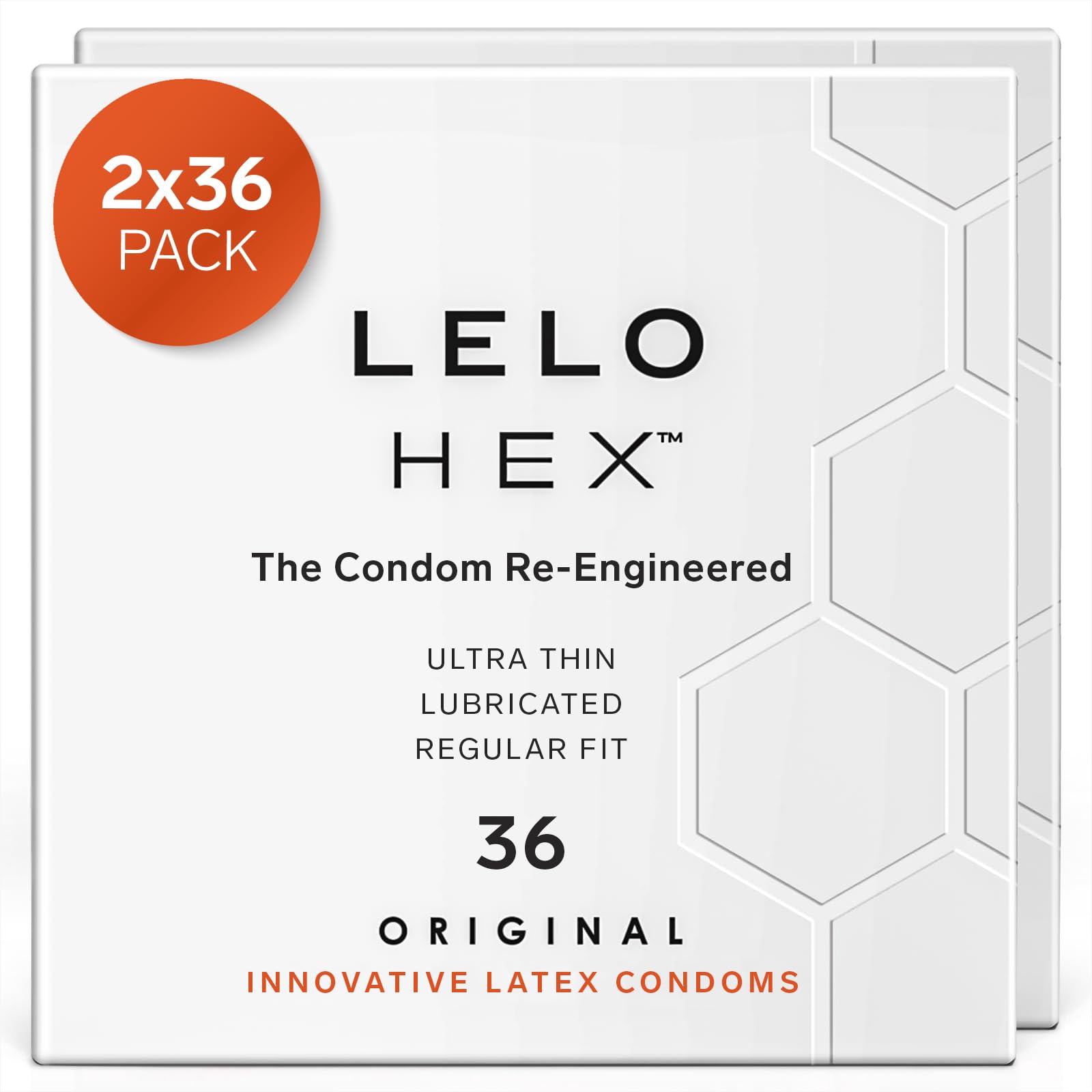 LELO HEX Original Ultra Thin Condoms with Increased Strength, Male Condom, Lubricated Condoms for Men, 2.12-Inch/54 mm Diameter (72 Pack)