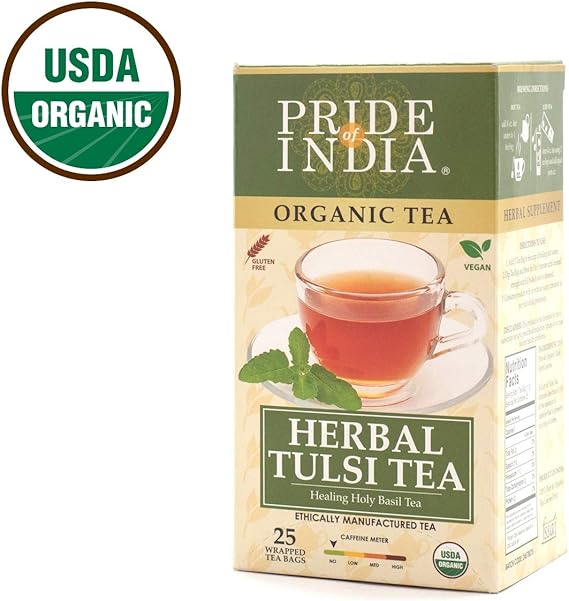 Pride Of India Organic Tulsi Holy Basil Tea (Decaf), 25 Tea Bags