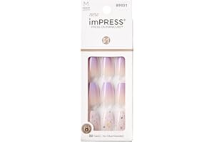 KISS imPRESS No Glue Mani Press On Nails, Design, 'All I Want', Purple, Medium Size, Coffin Shape, Includes 30 Nails, Prep Pad, Instructions Sheet, 1 Manicure Stick, 1 Mini File