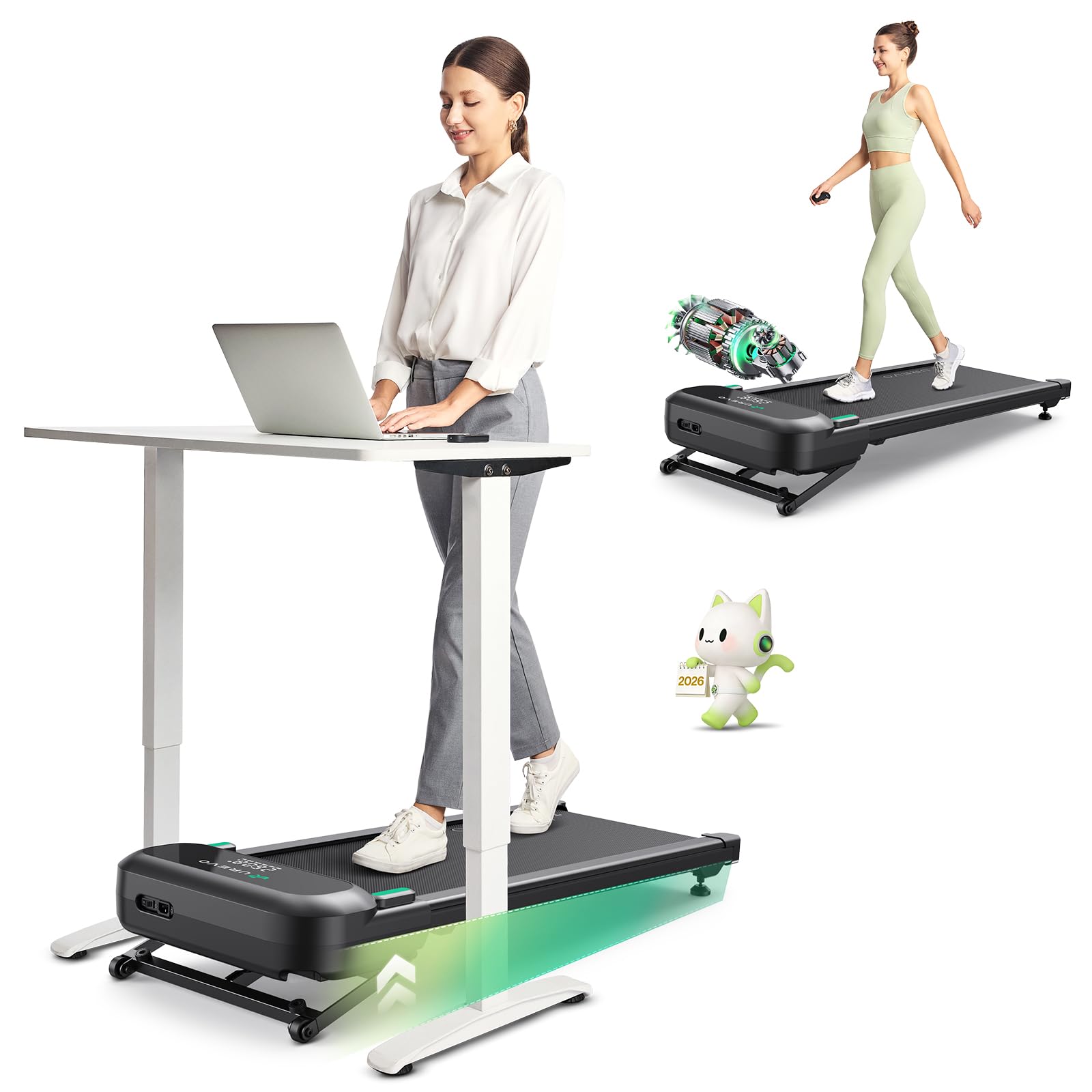 Photo 1 of UREVO Smart Walking Pad Treadmill,9% Auto Incline, Quiet Operation, 2.5HP Dual Brushless Motorized, Standing Desk Treadmill, AI App with World Tour & HIIT, 12-Point Shock Absorption, Immersive Hiking