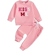 Fernvia Toddler Baby Girl Valentine’s Day Outfits Heart Print Pullover Sweatshirts & Pants Set Fall Winter Clothes