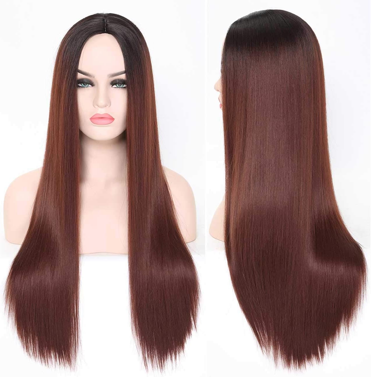SHINYSHOW 24'' Wig for Women Synthetic Straight Wig Middle Part Long Daily Wear Halloween Party Wig Cosplay Custome
