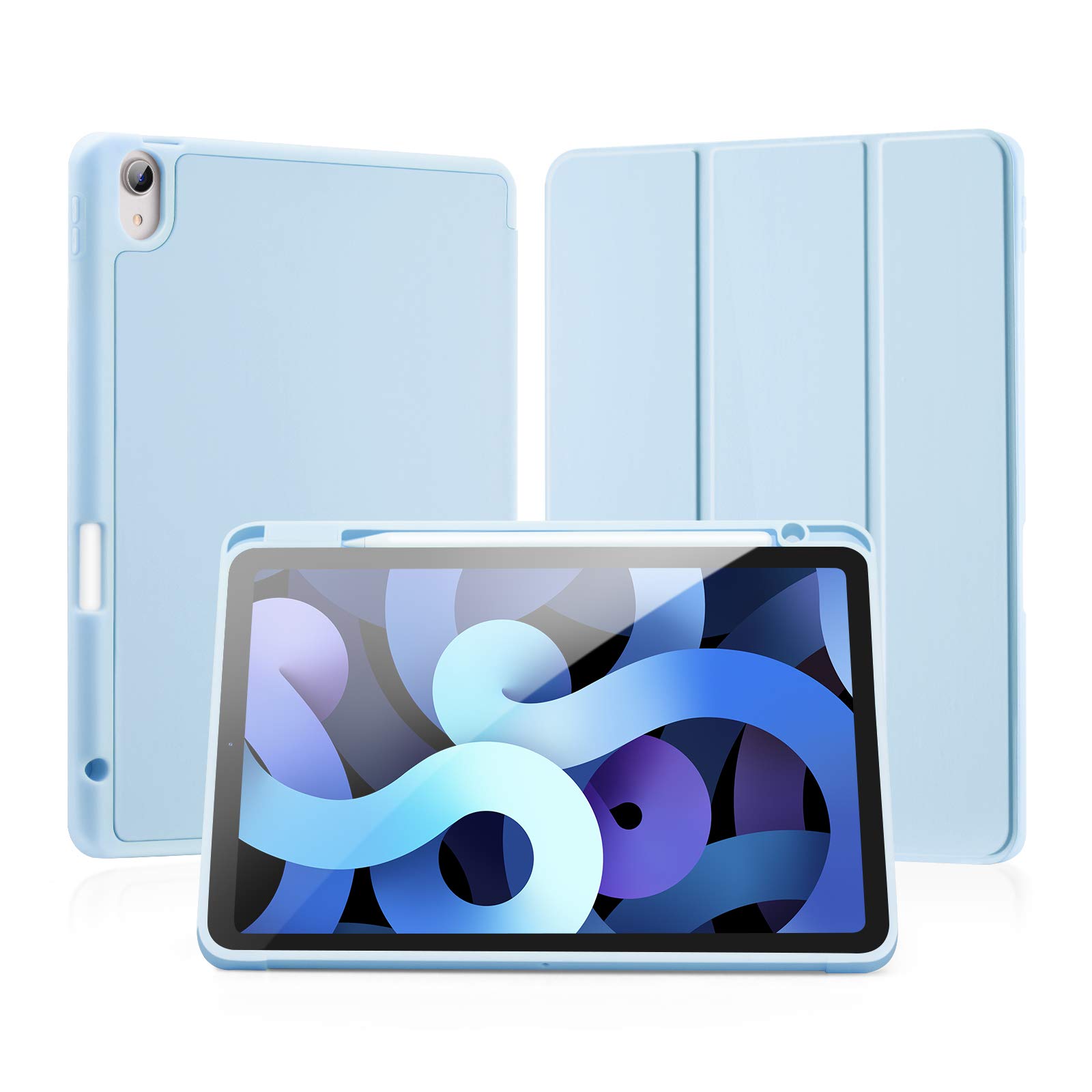 Photo 1 of LovRug for iPad Air 11 Inch Case (M2) 2024, iPad Air 5th Generation Case 2022/iPad Air Cases 4th Generation 2020 10.9 Inch with Pencil Holder, Soft TPU Back Smart Protective Cover (Light Blue)