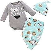 Aoswep Newborn Infant Baby Clothes Long Sleeve Romper + Pants + Hat 3PCS Outfits Set