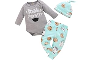 Aoswep Newborn Infant Baby Clothes Long Sleeve Romper + Pants + Hat 3PCS Outfits Set