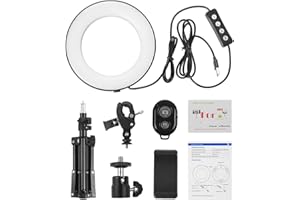 zolyet Desktop Portable Selfie Ring Light with Tripod Stand Remote Control Cell Phone Holder Camera Ringlight Kit 3 Modes Dim