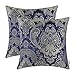CaliTime Throw Pillow Covers Pack of 2 Supersoft Vintage Damask Floral Cushion Cases Shells for Couch Sofa Home Decor 18 X 18 Inches Navy Blue
