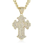 HZMAN 14K Gold Plated Necklace for Women Small Dainty Cubic Zirconia Cross Necklace Pendant Christian Faith Amulet Jewelry Gift