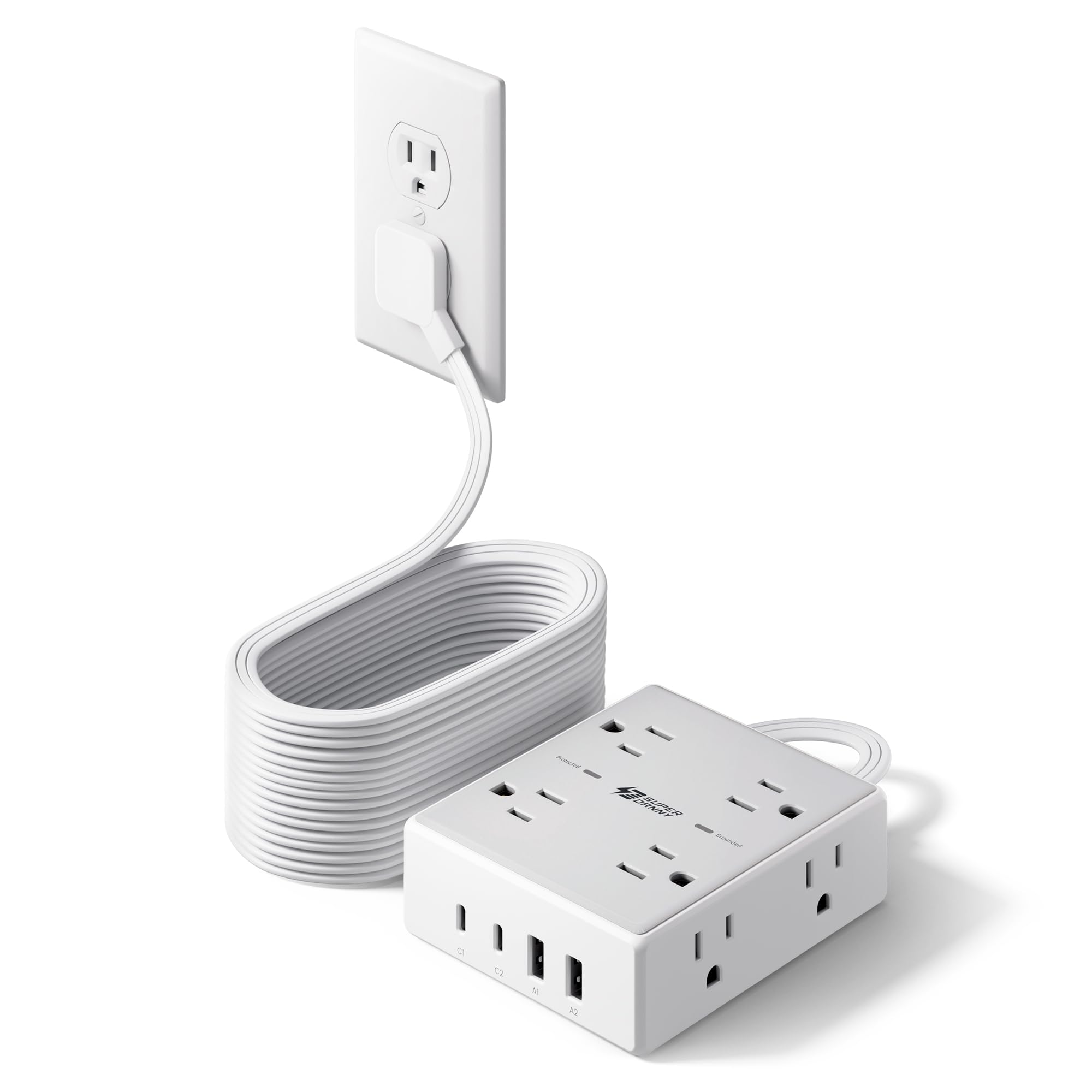 Photo 1 of 20Ft Long Extension Cord, Flat Plug Power Strip with 8 Outlets & 4 USB Ports (2 USB C), Wall Mountable Surge Protector, Desk Charging Station for Home Office, College Dorm Room Essentials