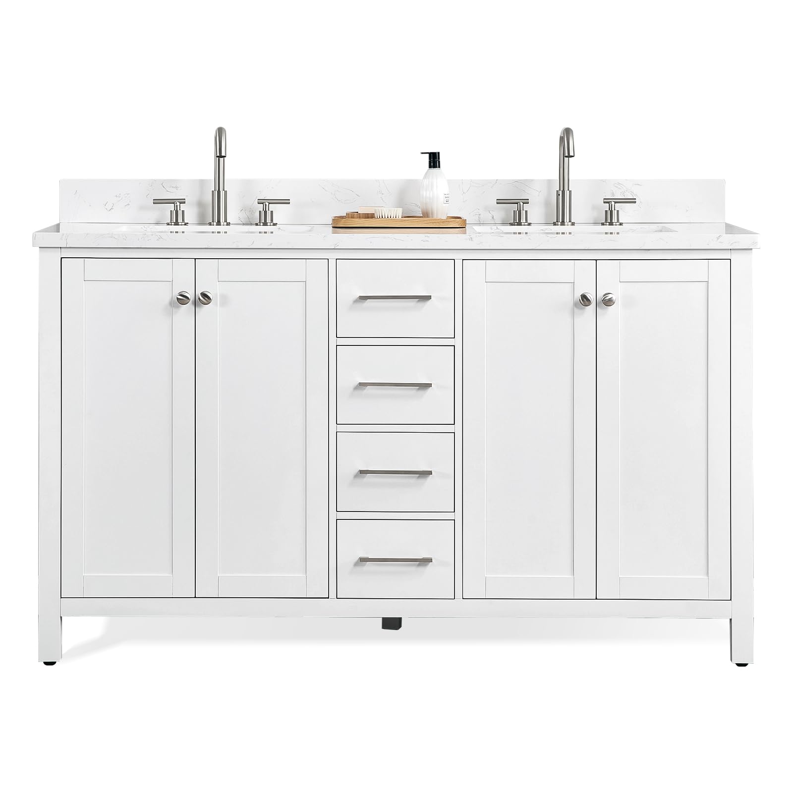 Photo 1 of ***MAJOR DAMAGE*** ***READ CLERK NOTES*** TONYRENA 60" White Bathroom Vanity with Sink, Solid Wood Vanity Cabinet with Carrara Marble Stone Top & Backsplash,Rectangular Undermount Sink,4 Soft Closing Doors, 4 Drawers