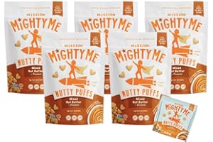 Mission Mighty Me Nutty Puffs Mixed Nut Butter Puffs for Babies + Kids - Pediatrician Developed, Plant-Based Gluten-Free Baby Snack - Peanut, Tree Nut, Cinnamon (6 Pack - 5 Pack Plus Peanut Sample)