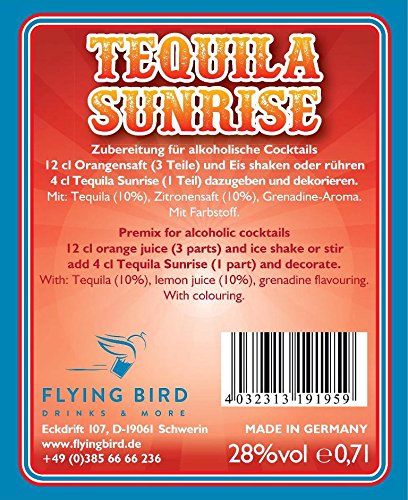 Flying Bird - Tequila Sunrise | 0,7l Bar Premix 28% vol für 17 fertige Cocktails | Orangensaft auffüllen und genießen – Bild 8