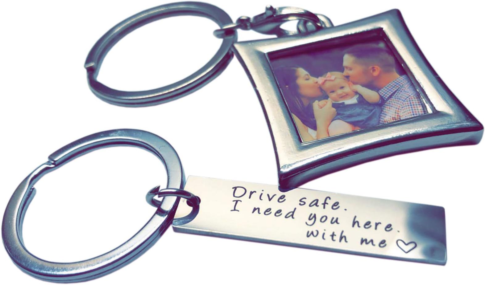 Drive Safe Keychain I Need You Here With Me And Elegant Mini Photo Frame, Perfect Gift For Someone You Love, Trucker Husband Or For Boyfriend, Couples Christmas Gift - Amzlife