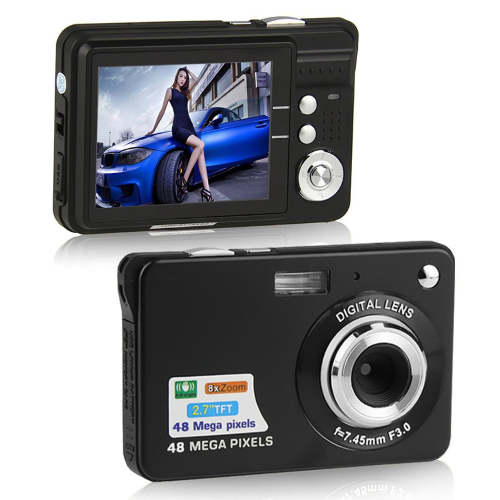 Digital Camera Black 48MP Photo Resolution 16x Digital Zoom 4K Video Recording 3 Inch Full Display Autofocus Digital Camera Ideal for Travel & Selfies