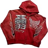 OANTGM Zip Up Hoodie Grunge Jackets Streetwear Y2k Unisex Emo Vintage 2000s Outerwear Oversized Graphic Hoodies Star Rapper