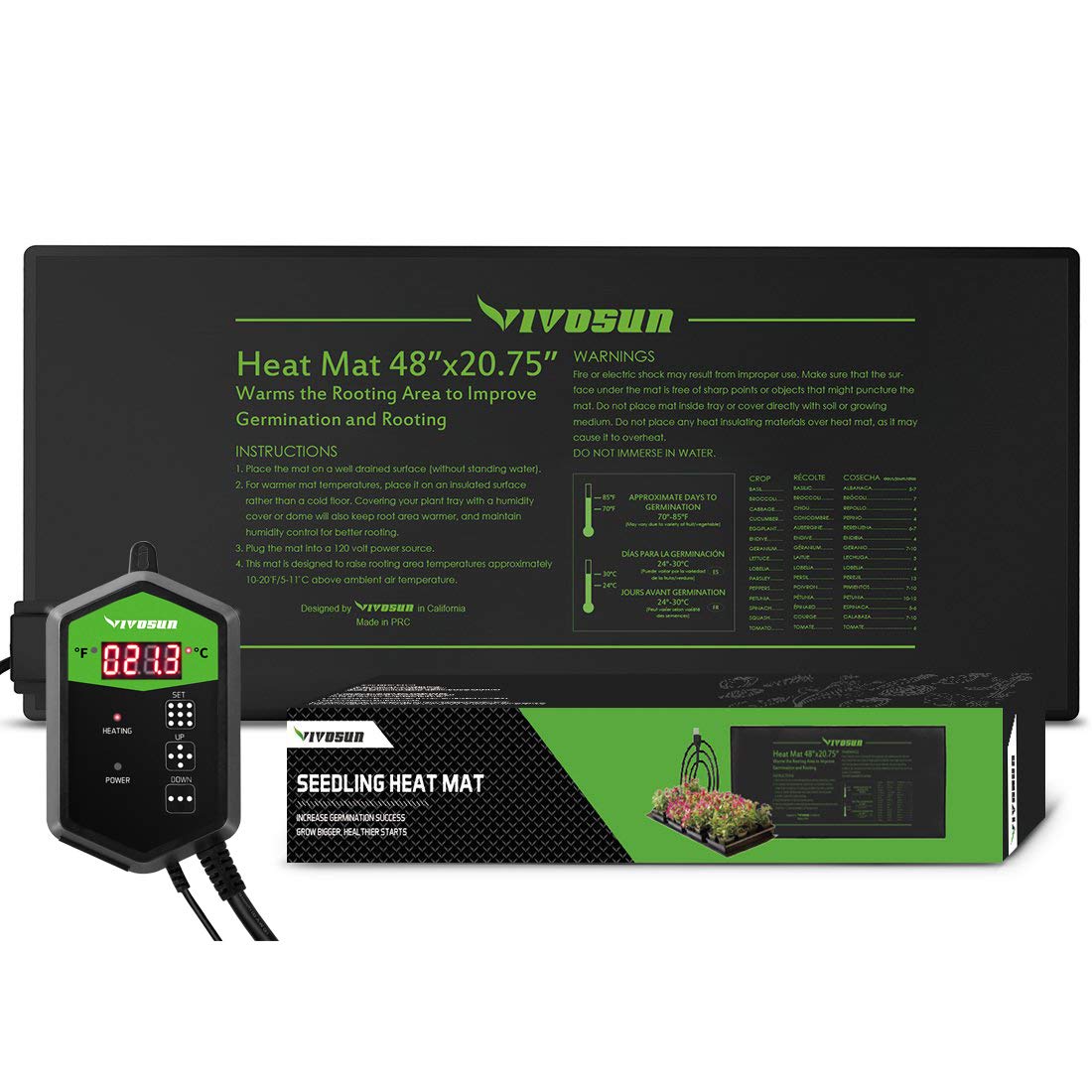 VIVOSUN 48"x20.75" Seedling Heat Mat and Digital Thermostat Combo Set