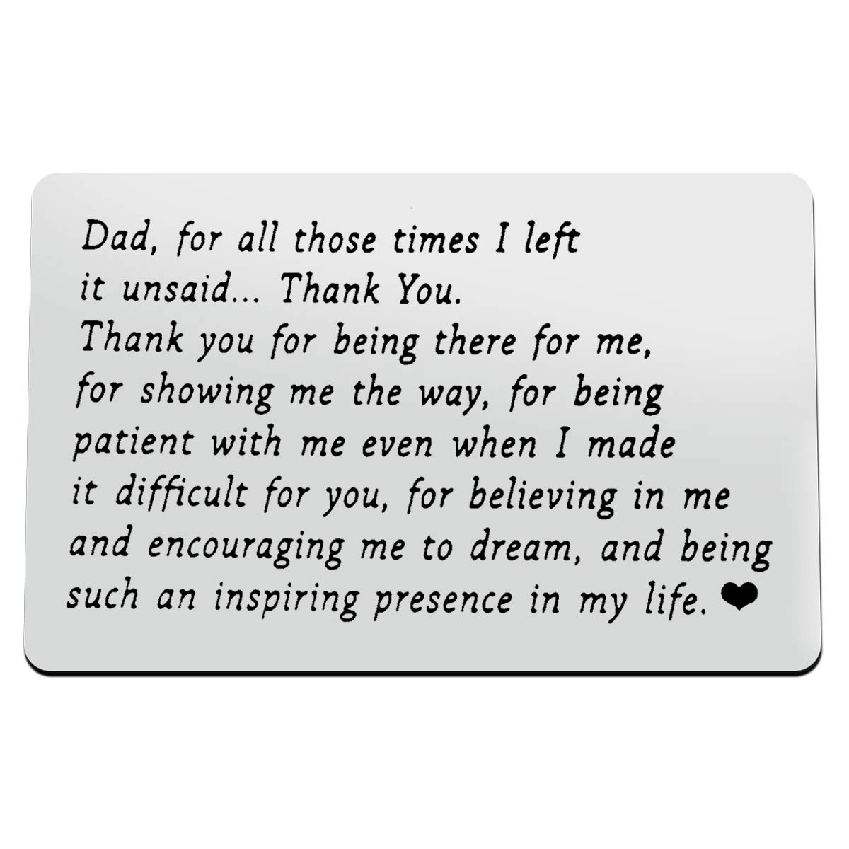 To My Dad Engraved Wallet Insert Card, Thank You Dad Gift,I Love You Dad,Best Dad Gifts for Men,Dad Birthday Fathers Day Gift from Kids,Dad Wallet Insert Love Note Card for Dad from Daughter/Son