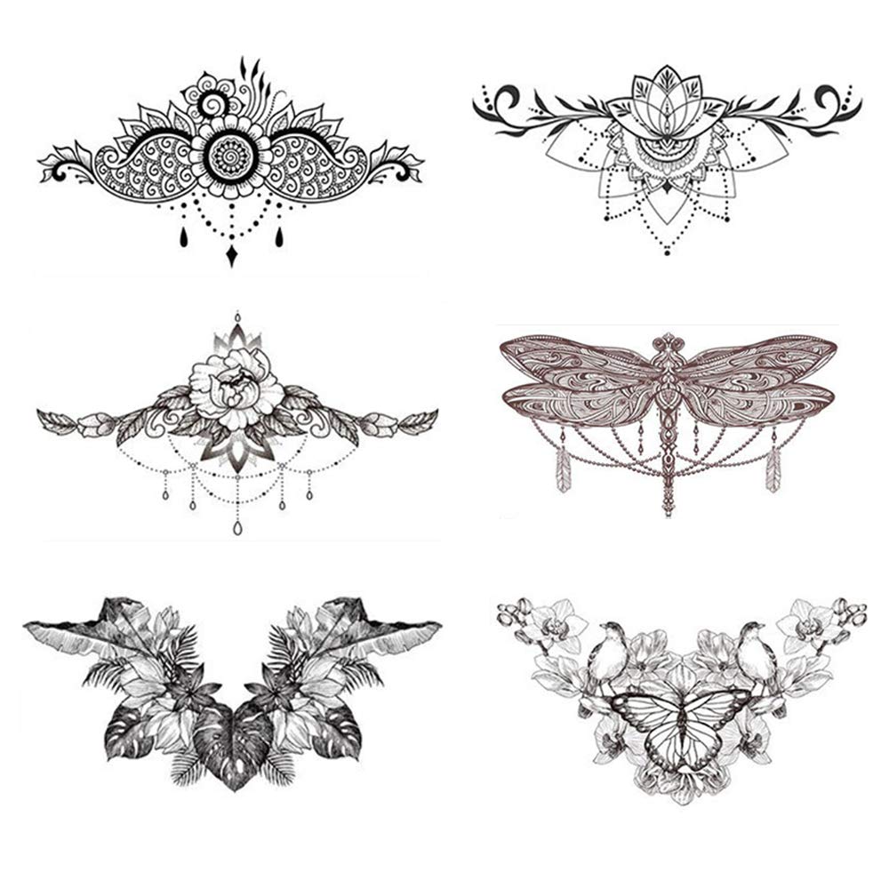 6 Pcs Flower Bird Dragonfly Leaf Tattoo Stickers Butterfly temporary tattoos Christmas temporary tattoos Waterproof Fake Tattoo Extra Large Lasting Tattoo Stickers for Men and Women