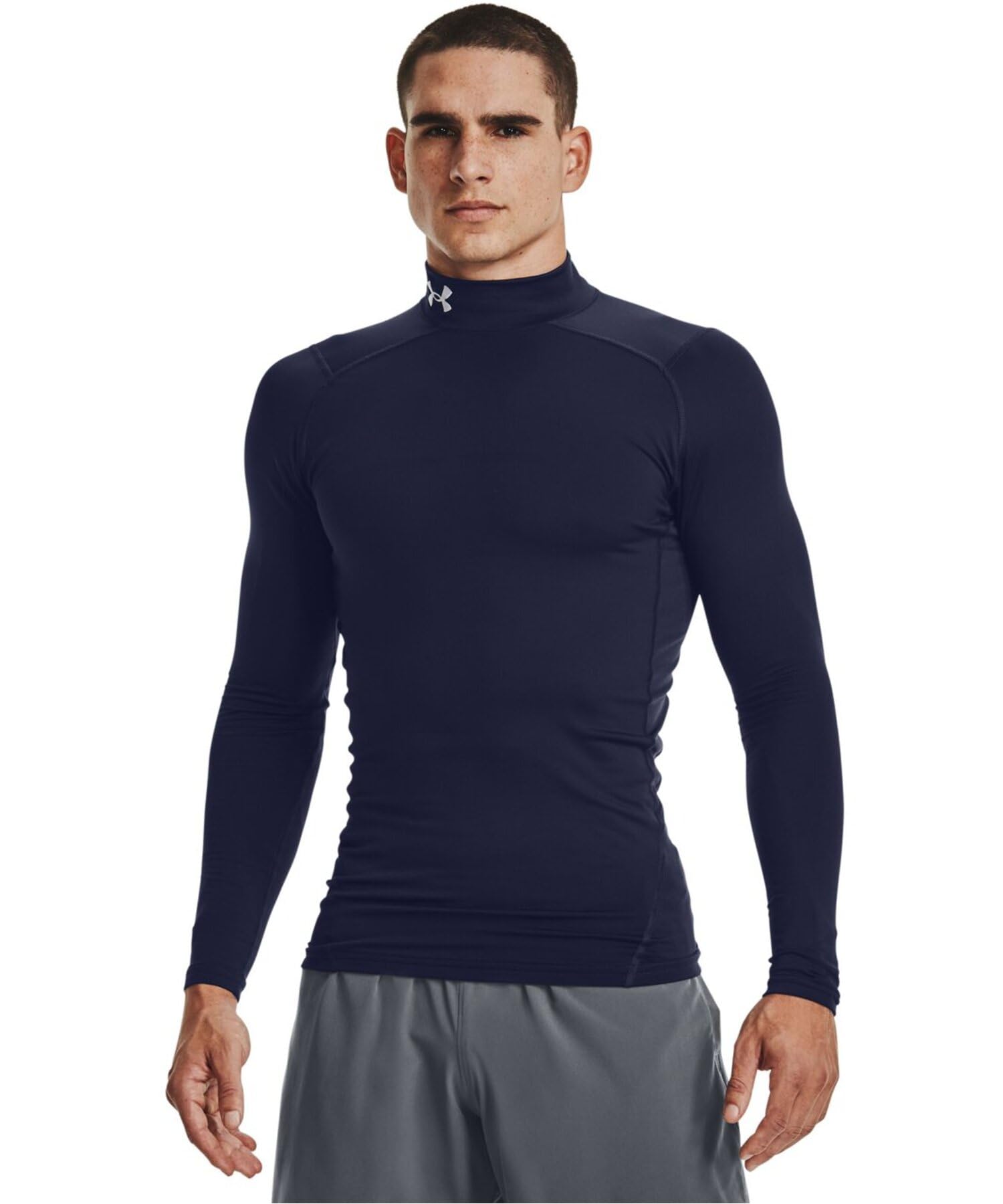 Under Armour Men's ColdGear Armour Compression Mock, Midnight Navy (410)/White, Small Image Under Armour Men's ColdGear Armour Compression Mock, Midnight Navy (410)/White, Small Image