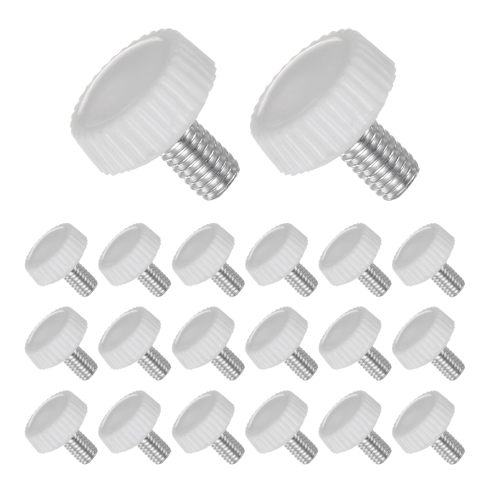 CoCud Thumb Screw Knurled Knobs, M5 x 12mm Male Thread, White Round Head Clamping Screw Threaded Stud Hand Knobs Grip, (Applications: for Machinery Lathes), 30-Pieces