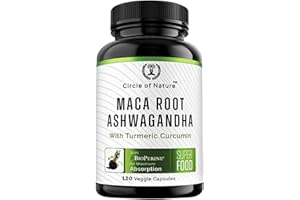 CIRCLE OF NATURE Maca Root, Ashwagandha Root Extract, Capsules for Men & Women with Turmeric Curcumin and Bioperine 120 Capsules Made in USA