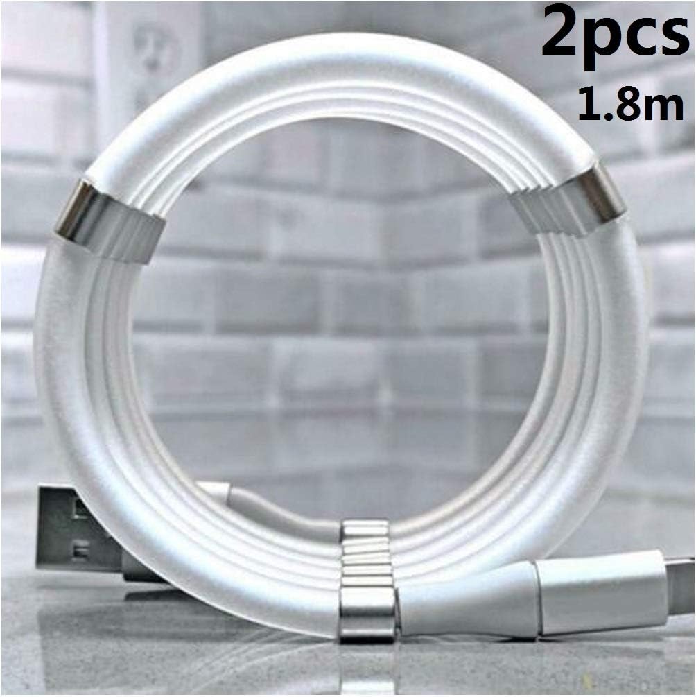 QDYL 2PCS magnetic adsorption cable, data cable organizer,360 degree magnetic charger cable white For IOS/Type-C/Android (1.8m, IOS)