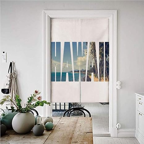 Amazon ハワイアンデコレーション のれん おしゃれ 遮光 幅72 X丈170 トロピカルアイランド写真エキゾチックな人気のある場所でハワイの言葉 和風暖簾べ麻風キチンリビングロングカーテン のれん オンライン通販