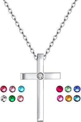 mothers cross necklace with birthstones